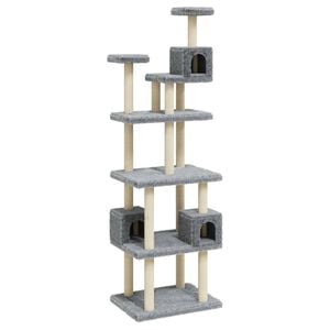 vidaXL Cat Tree Light Grey Engineered Wood, Plush, Sisal 74.0 in tall