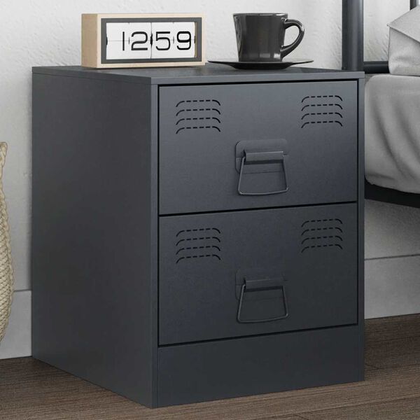 vidaXL Bedside Cabinet Anthracite Steel Bedside Cabinet Rectangular