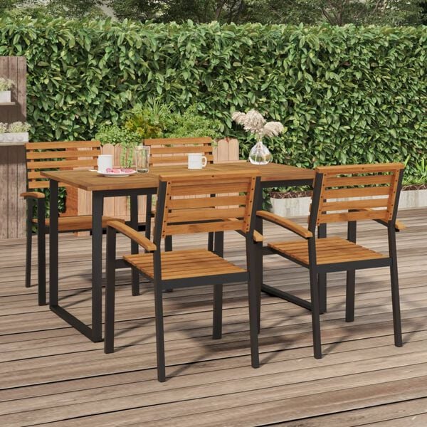 vidaXL Garden Table Acacia Wood Brown, Powder-Coated Black