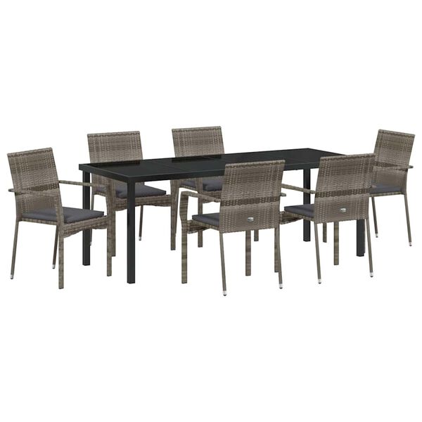 vidaXL Garden Dining Set with Cushion 7 pcs Grey Poly Rattan
