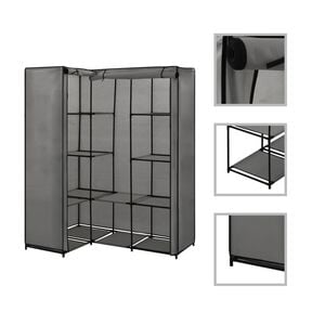 vidaXL Wardrobe Gray Iron, Polyester Compact Corner Wardrobe