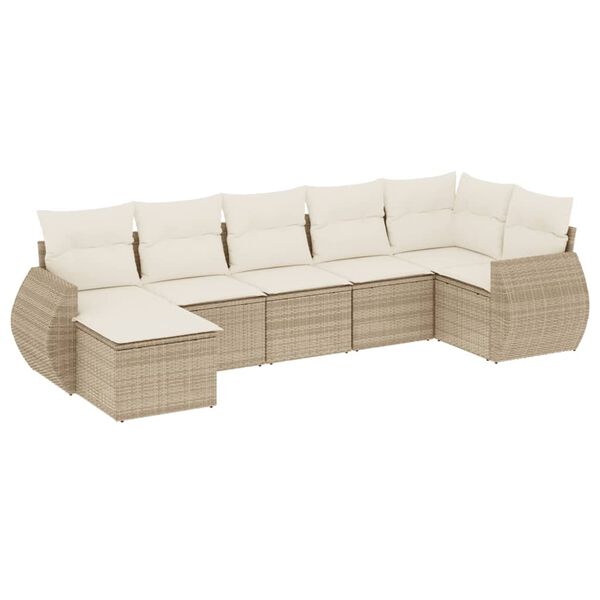 vidaXL Garden Sofa Set Beige with cream white cushions