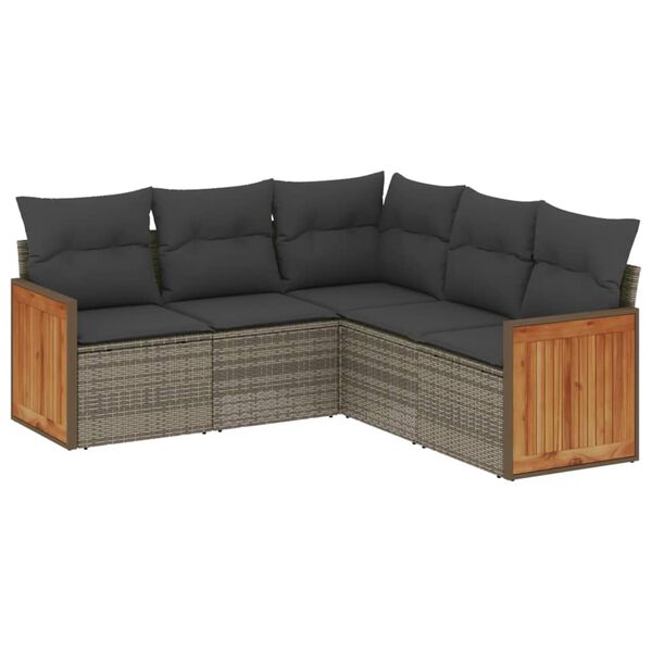 vidaXL Garden Sofa Set Grey PE rattan 5-Piece Set Modular