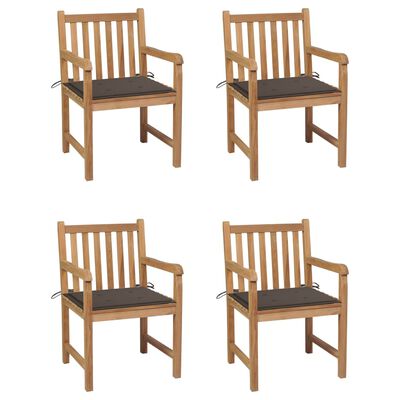 vidaXL Patio Chairs 4 pcs with Taupe Cushions Solid Teak Wood