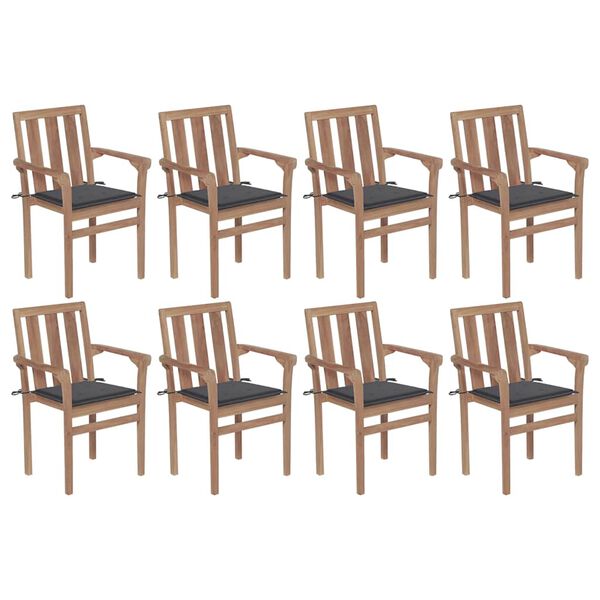 vidaXL Stackable Chair Set of 8 Anthracite Teak wood Standard