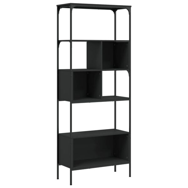vidaXL Bookcase Black Engineered wood, metal Medium Adjustable Feet