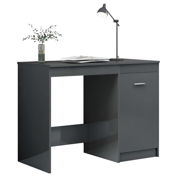 vidaXL Desk High gloss grey Engineered wood 39.4x19.7x29.9 in