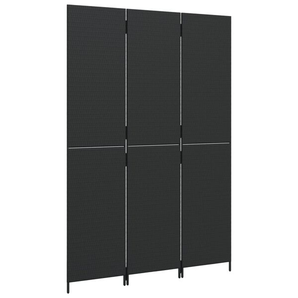 vidaXL Room Divider 3 Panels Black Poly Rattan
