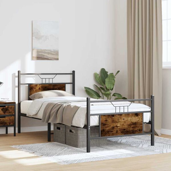vidaXL Bed Frame Smoked Oak Engineered Wood and Steel 35.4 x 78.7 in