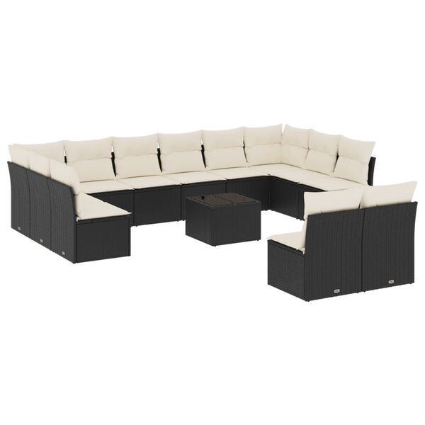 vidaXL Garden Sofa Set Black PE rattan, Powder-coated steel, Tempered glass