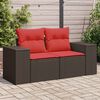 vidaXL Patio Sofa with Cushions 2-Seater Brown Poly Rattan