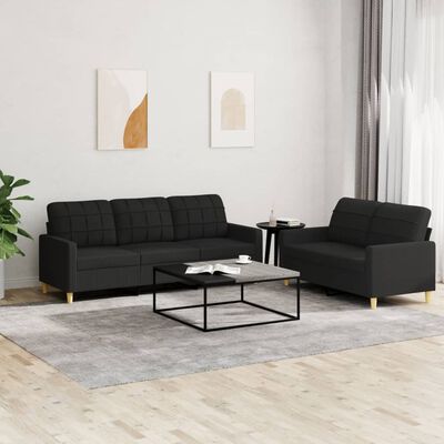 vidaXL 2 Piece Sofa Set with Cushions Black Fabric