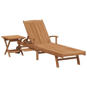 vidaXL Sun lounger Folding with Cushion 2 pcs Brown Solid Teak Wood