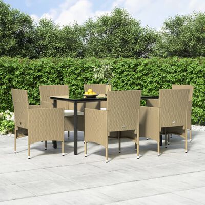 vidaXL 7 Piece Patio Dining Set with Cushions Beige and Black