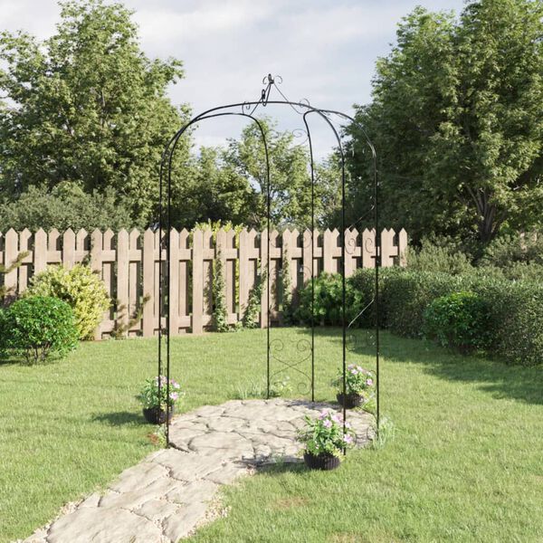 vidaXL Garden Arch Black Powder-Coated Steel &Oslash;70.9x100.4 in Durable