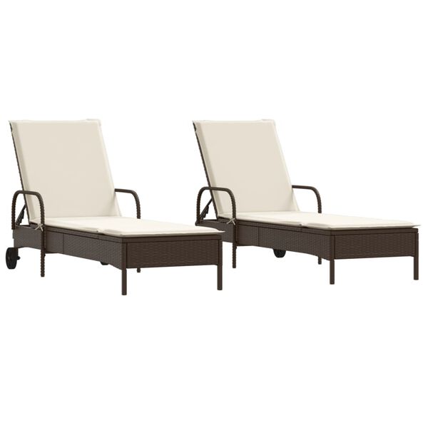 vidaXL Sun Lounger Brown Poly Rattan Standard Adjustable Armrests