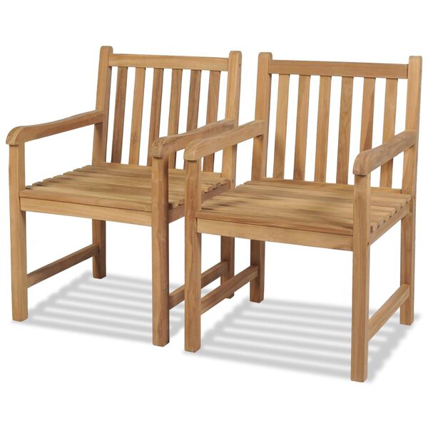 vidaXL Outdoor Chair Set of 2 Brown Solid Teak Wood Standard Durable