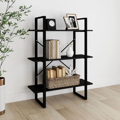 vidaXL 3-Tier Book Cabinet Black 31.5"x11.8"x41.3" Solid Pine Wood