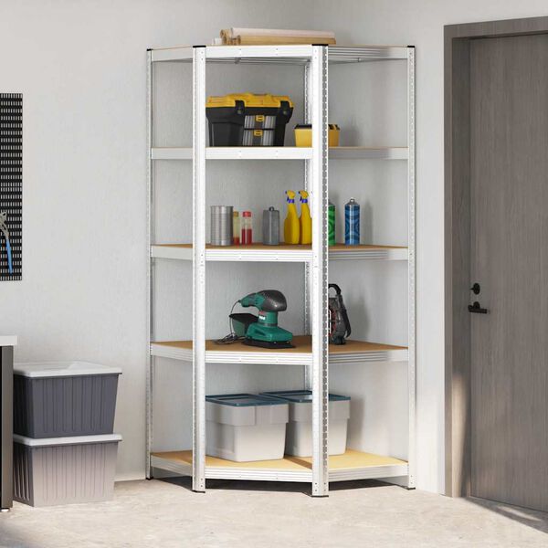 vidaXL 5-Layer Corner Shelf Silver Steel&Engineered Wood