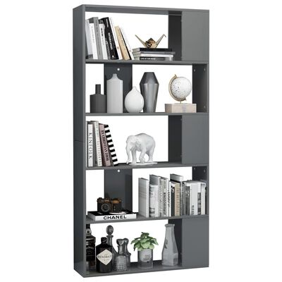 vidaXL Book Cabinet/Room Divider High Gloss Gray 31.5" x 9.4" x 62.6"