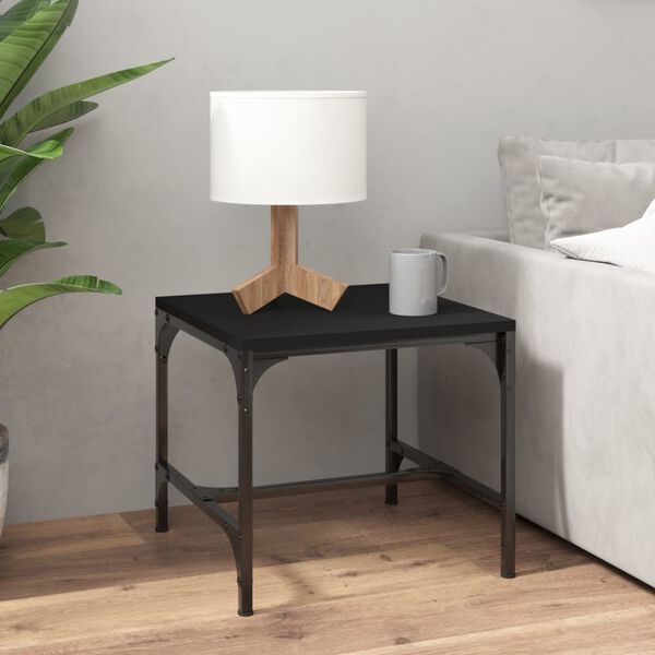 vidaXL Side Table Black Engineered Wood, Steel Small Adjustable Feet