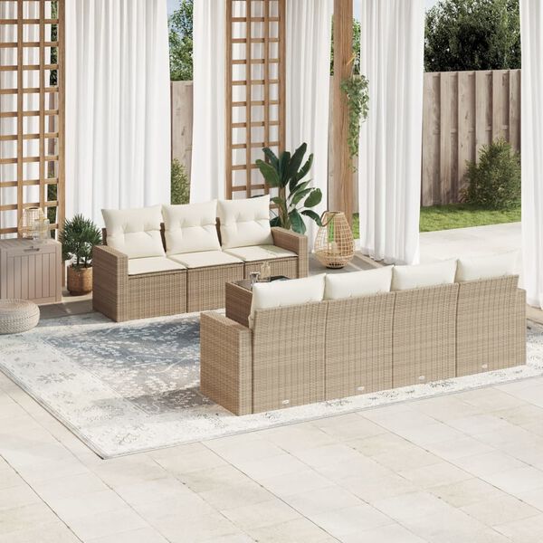 vidaXL Garden Sofa Set Set of 8 Beige PE Rattan Large Adjustable Feet