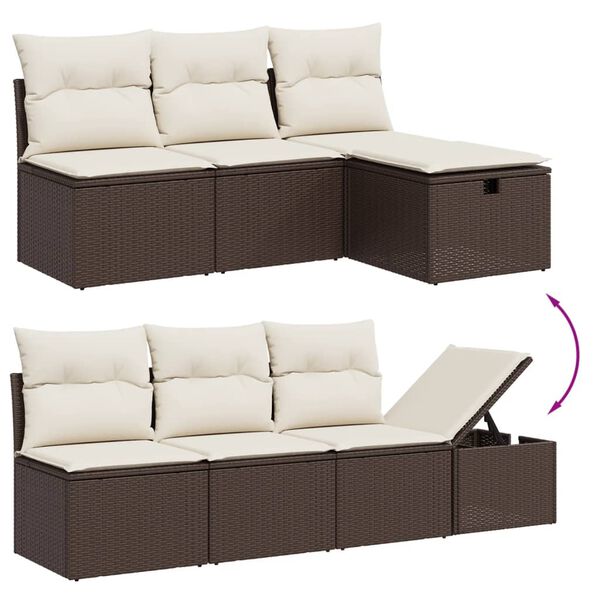 vidaXL Garden Sofa Set Brown Poly Rattan, Powder-Coated Steel Large