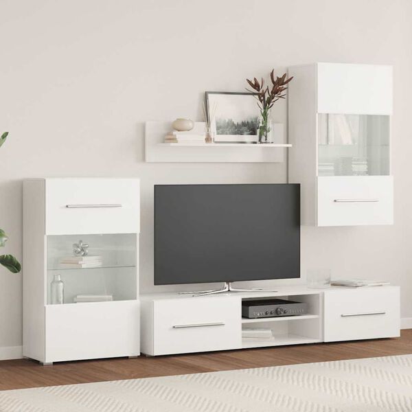 vidaXL TV Stand Matt White Engineered wood, tempered glass Five Piece Set