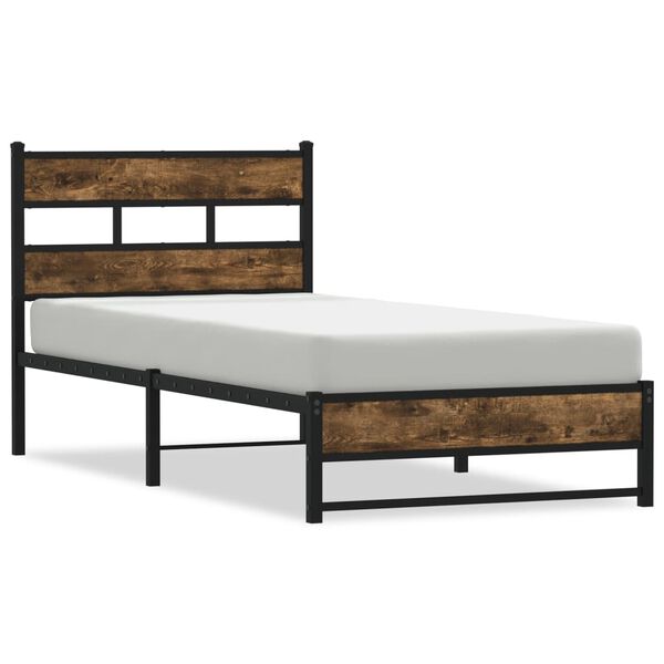 vidaXL Bed Frame Smoked oak Steel, Engineered wood Single Bed Frame