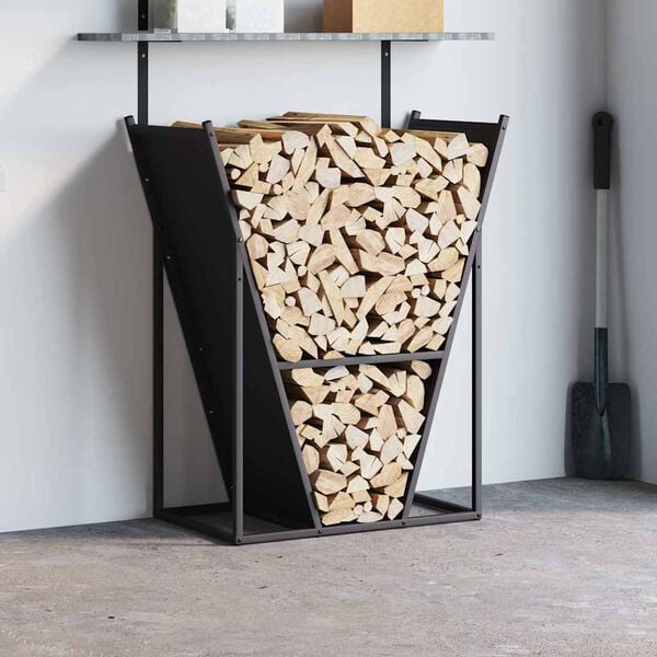 vidaXL Firewood Rack Black 27.4x13.8x31.9" Cold-rolled steel