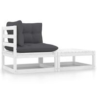 vidaXL 2 Piece Patio Lounge Set with Cushions White Solid Wood Pine