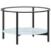 vidaXL Tea Table Black and White Marble Tempered Glass, Powder-Coated Iron