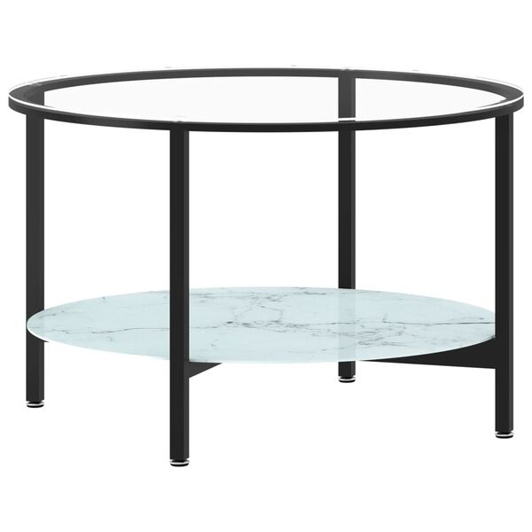 vidaXL Tea Table Black and White Marble Tempered Glass, Powder-Coated Iron