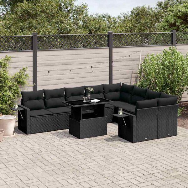 vidaXL Garden Sofa Set Black PE Rattan Large Garden Sofa Set