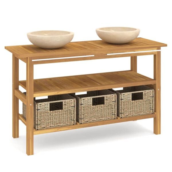 vidaXL Vanity Cabinet With Sink Cream Teak Wood Medium