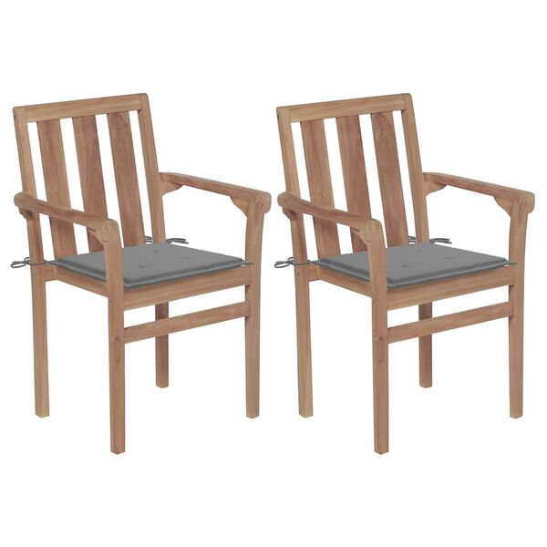 vidaXL Garden Chairs Set of 2 Teak Wood Solid Teak Standard Stackable