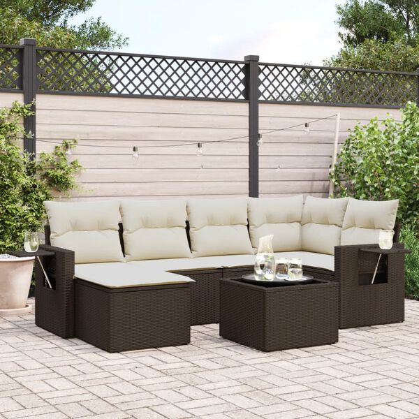vidaXL Garden Sofa Set Brown, Cream white