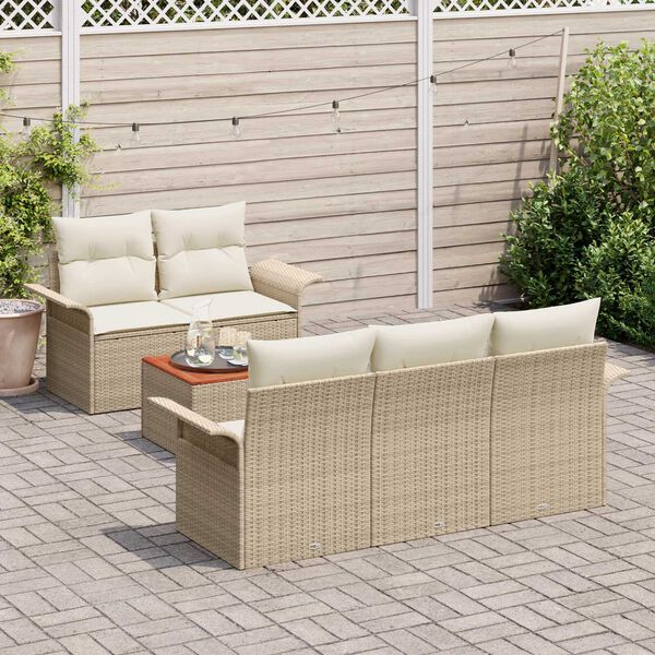 vidaXL Garden Sofa Set with Cushion 6 pcs Beige Poly Rattan
