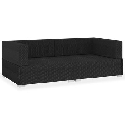 vidaXL 2 Piece Patio Sofa Set with Cushions Poly Rattan Black
