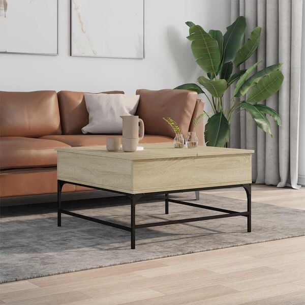 vidaXL Coffee Table Sonoma Oak Engineered Wood, Metal Medium