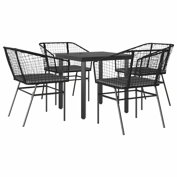vidaXL Garden Dining Set Black Poly Rattan 5 Piece Set Removable Covers