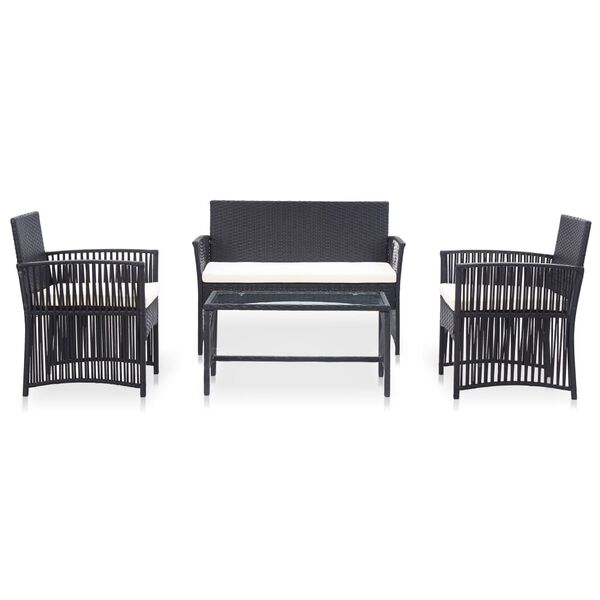 vidaXL Garden Lounge Set Black Poly Rattan Medium Removable Covers