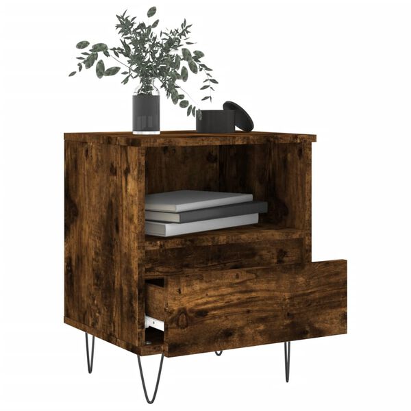 vidaXL Bedside Cabinet Smoked Oak Engineered Wood, Metal Small