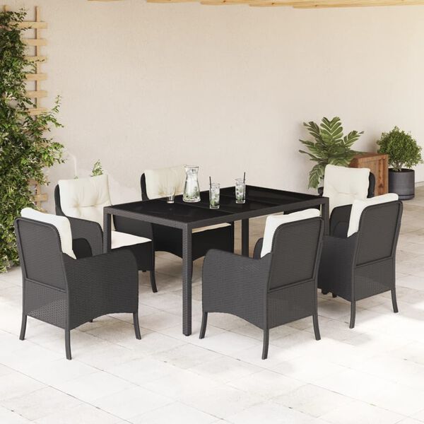 vidaXL Garden Dining Set Black Poly Rattan 6-seater Removable Covers