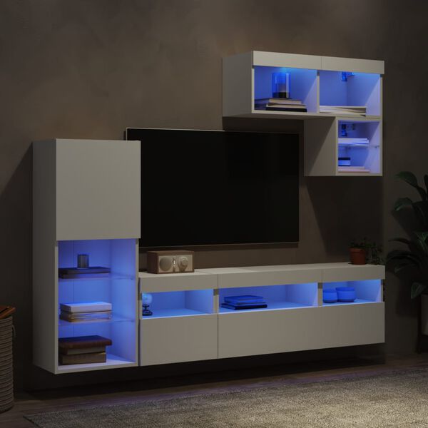 vidaXL TV Wall Unit White Engineered wood, glass