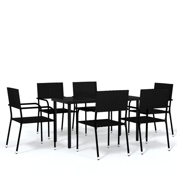 vidaXL Garden Dining Set Black Powder-coated steel, glass, PE rattan