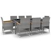 vidaXL Garden Dining Set Grey PE rattan, powder-coated steel, tempered glass