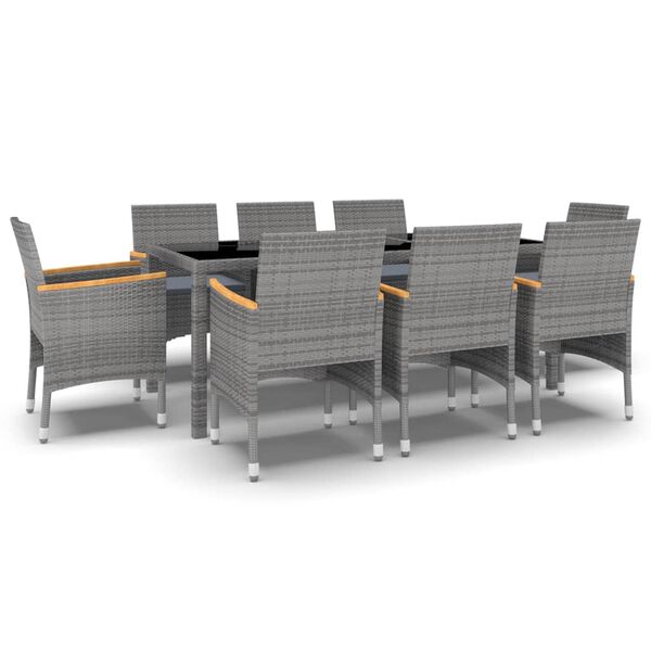 vidaXL Garden Dining Set Grey PE rattan, powder-coated steel, tempered glass