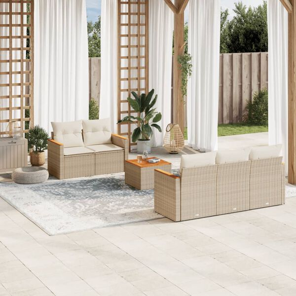 vidaXL 6 Piece Patio Sofa Set with Cushions Beige Poly Rattan