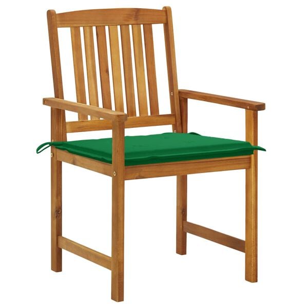 vidaXL Patio Chair Set of 6 Natural wood, Green cushions